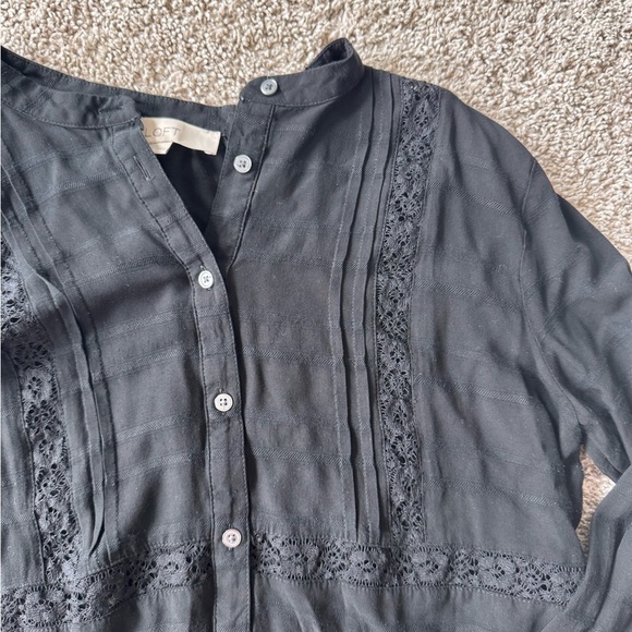 LOFT Maternity Black Long Sleeve Button-Down Blouse lace detail– Size Medium - Picture 3 of 5